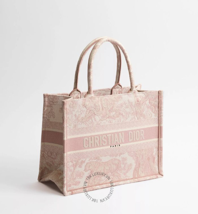 Túi Xách Medium Dior Book Tote Ecru and Pink Toile de Jouy Embroidery M1296ZTDT_M31I AMXM312