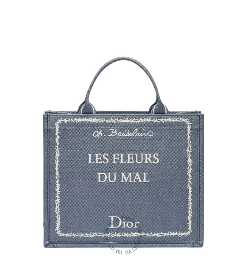 Túi Xách Medium Dior Book Tote with Strap Blue and White Book Cover Embroidery 1BTSH299JAF_H56E AMXM184