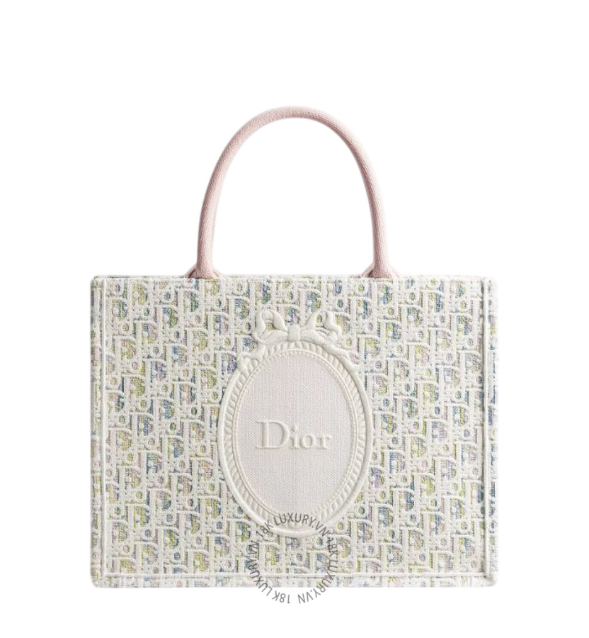 Túi Xách Medium Dior Book Tote with Strap Multicolor Dior Oblique Pastel Embroidery and White Dior Médaillon M1354OEIY_M956 AMXM027