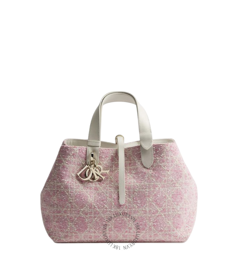 Túi Xách Medium Dior Toujours Bag Pink Tweed with White Cannage Motif M2821OSOJ_M19I AMXM210