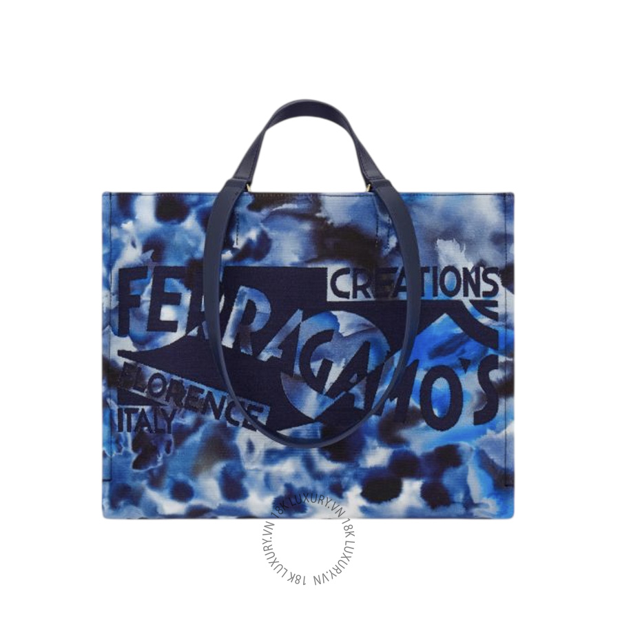 Túi Xách Salvatore Ferragamo Carnation print tote bag (L) New Navy blue 219475794120 MTRK027