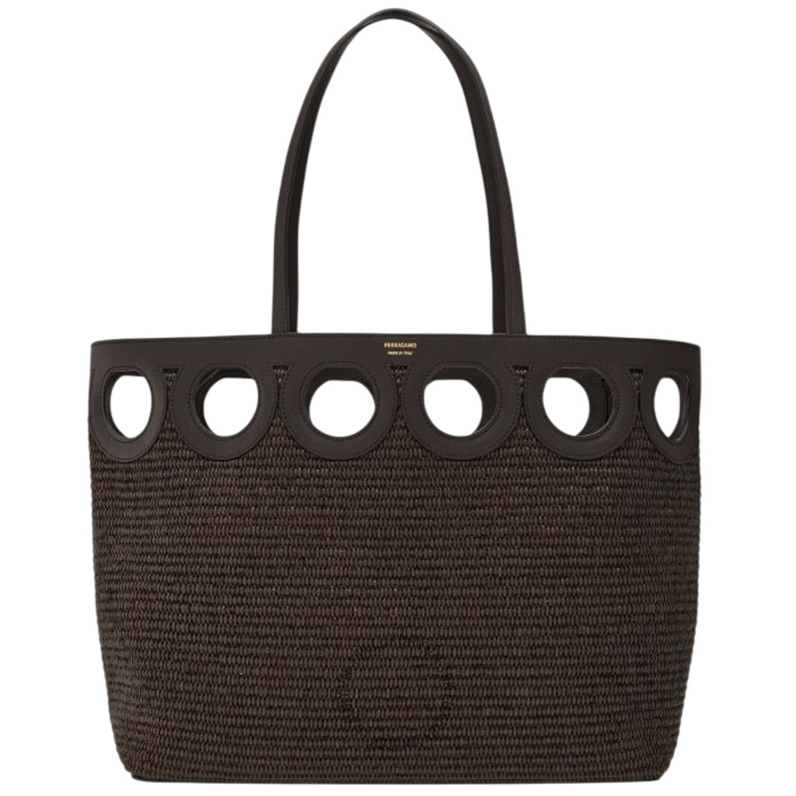 Túi Xách Salvatore Ferragamo Gancini outline tote bag (M) Testa di Moro 21A108783828 MTRK026