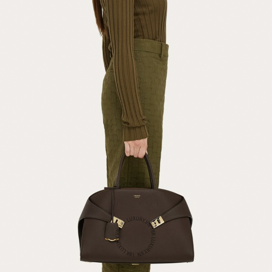 Túi Xách Salvatore Ferragamo Hug bicolor handbag (L) Testa di Moro/Burnt ocher 215921777258 MTRK218