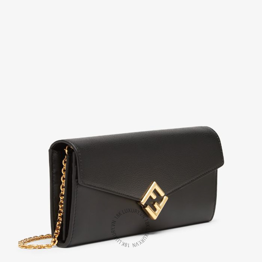 Ví Đeo Chéo Fendi FF Diamonds Continental With Chain Black leather wallet 8M0365ALV4F0KUR FND341