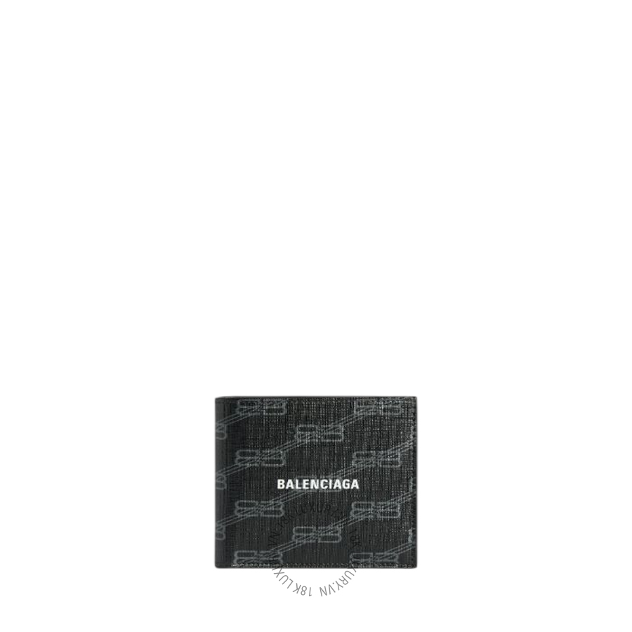 Ví Ngắn Balenciaga Men's Signature Square Folded Wallet Bb Monogram Coated Canvas in Black/grey 594549210D81061 BCA367