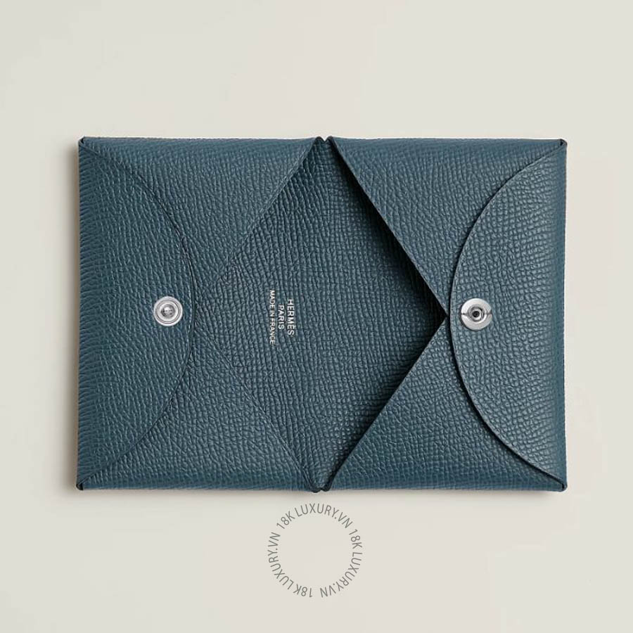 Ví Ngắn Hermes Calvi card holder Bleu Tempête H044164CKN7 MHM146