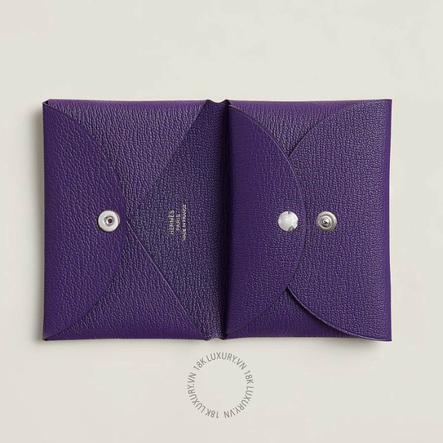 Ví Ngắn Hermes Calvi Duo Compact card holder Purple H082977CKX3 MHM181