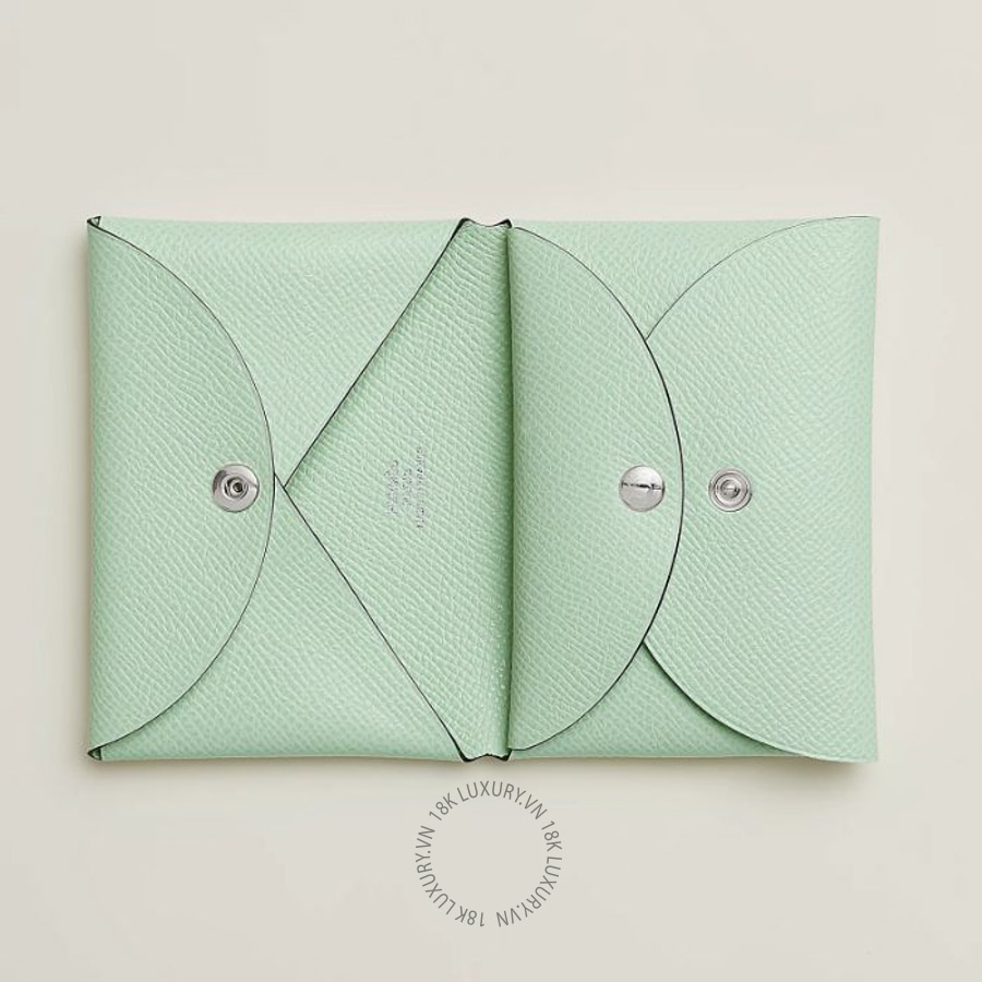 Ví Ngắn Hermes Calvi Duo Compact card holder Vert D'eau H083035CK6U MHM168