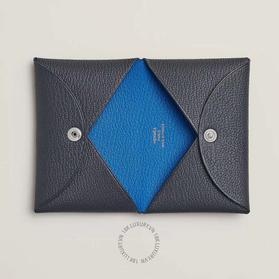 Ví Ngắn Hermes Calvi verso card holder Ardoise / Bleu Hydra H078476CKBH MHM161