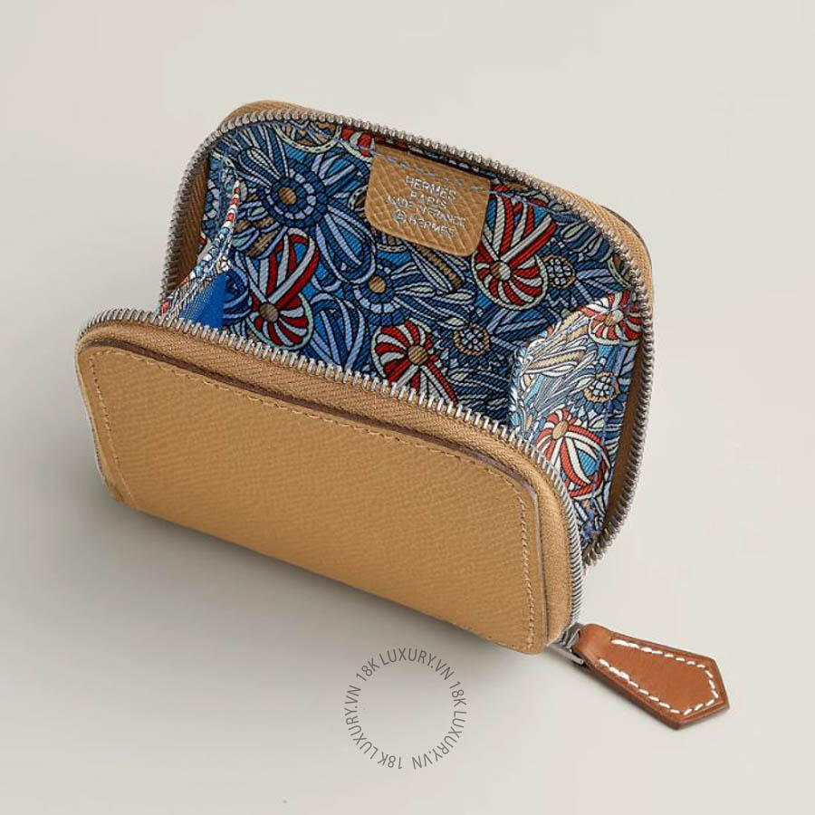 Ví Ngắn Hermes Silk'In change purse Biscuit / Bleu Jean / Capucine H087543CKAB MHM185