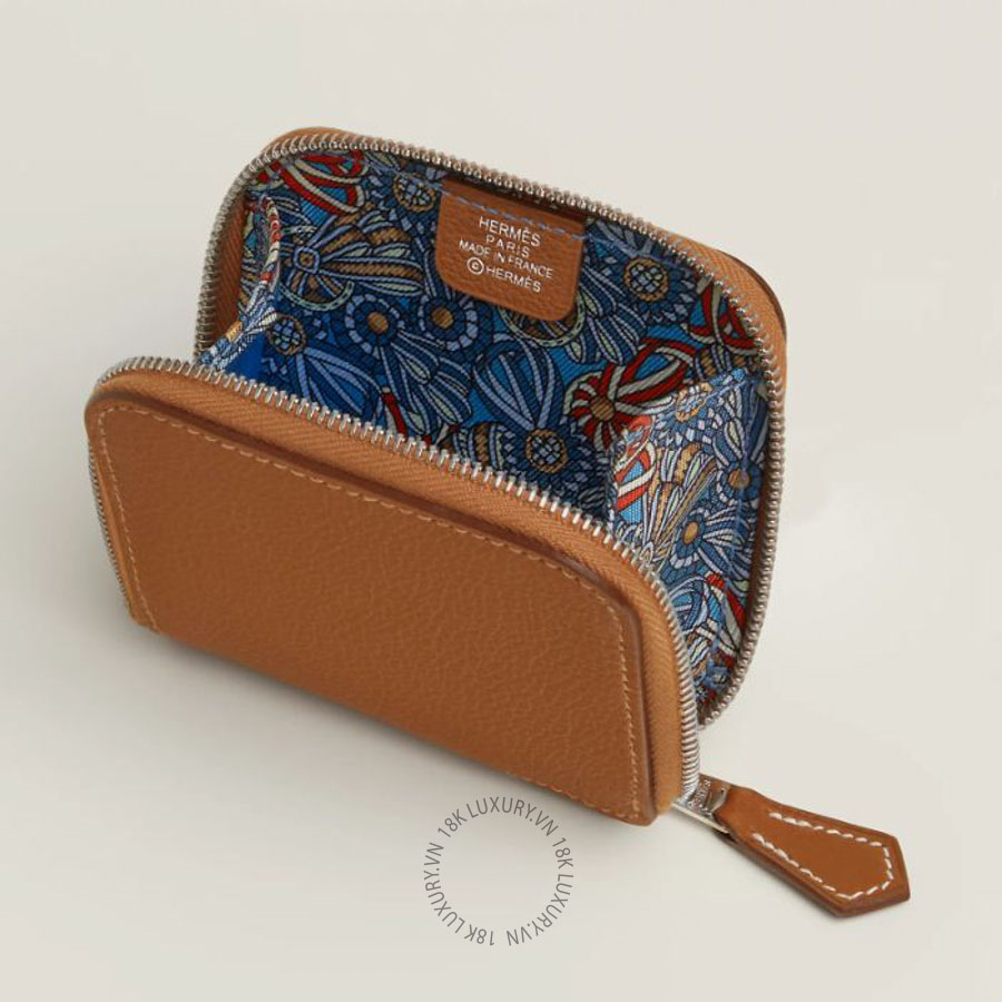 Ví Ngắn Hermes Silk'In change purse Gold / Bleu Jean / Capucine H087545CKAC MHM192