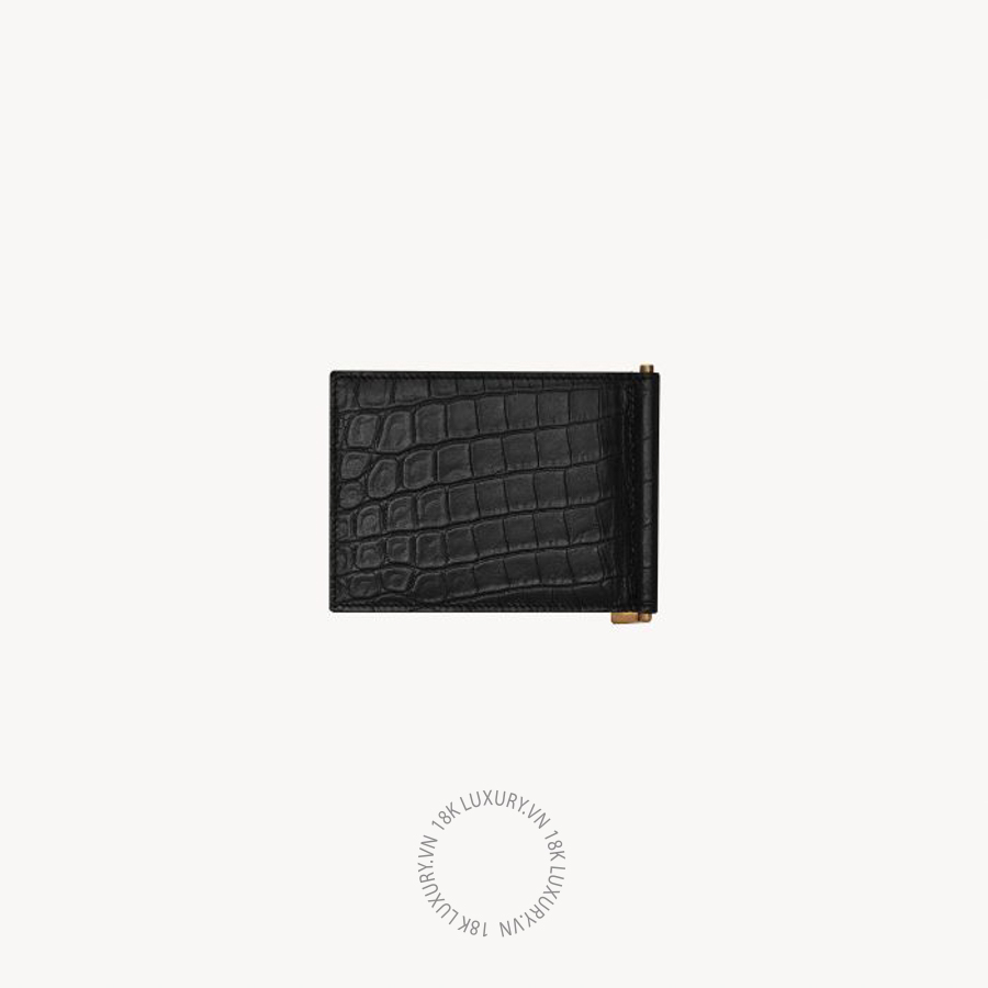 Ví ngắn YSL TINY CASSANDRE Bill clip wallet in CROCODILE-EMBOSSED matte leather 863631DZEDW1000 VKI084