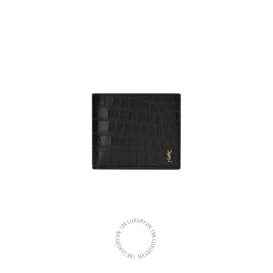 Ví ngắn YSL TINY CASSANDRE East/West wallet with coin purse in CROCODILE-EMBOSSED matte leather 848141DZEDW1000 VKI122