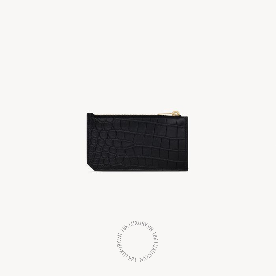 Ví ngắn YSL TINY CASSANDRE FRAGMENTS zip card case in crocodile-embossed matte leather 847962DZE0W1000 VKI050