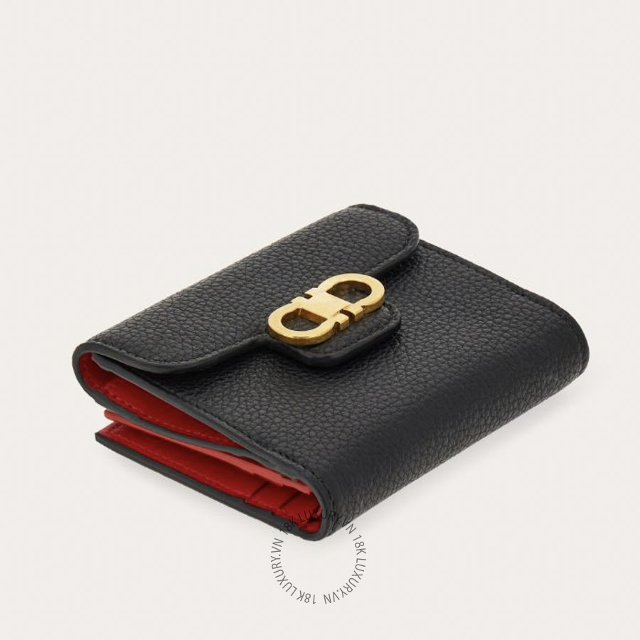 Ví Salvatore Ferragamo Gancini compact wallet black 220961785777 WBLP011