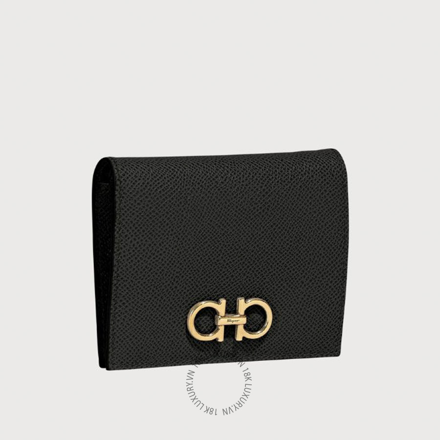 Ví Salvatore Ferragamo Gancini compact wallet black 22D780726512 WBLP017