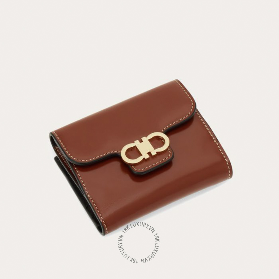 Ví Salvatore Ferragamo Gancini compact wallet cognac 220961795677 WBLP024