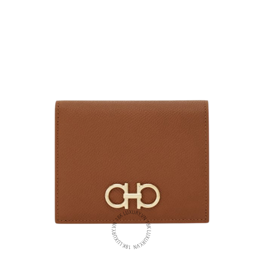Ví Salvatore Ferragamo Gancini compact wallet natural brown 22D780789857 WBLP004