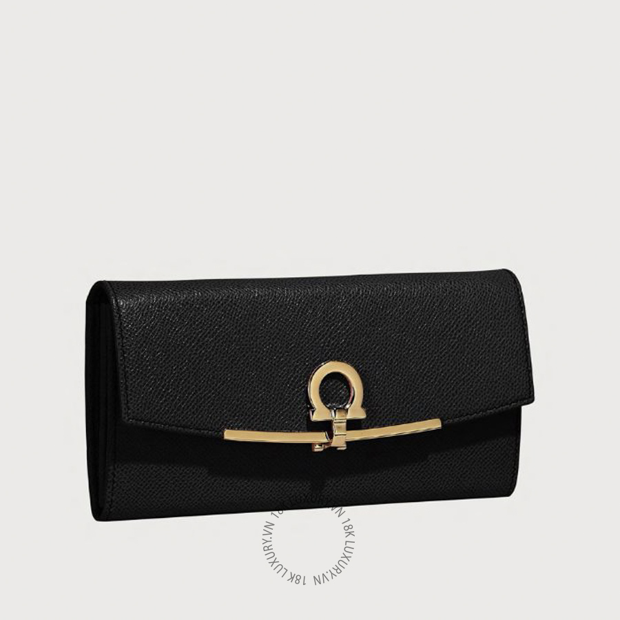Ví Salvatore Ferragamo Gancini continental wallet black 22D150683312 WBLP029