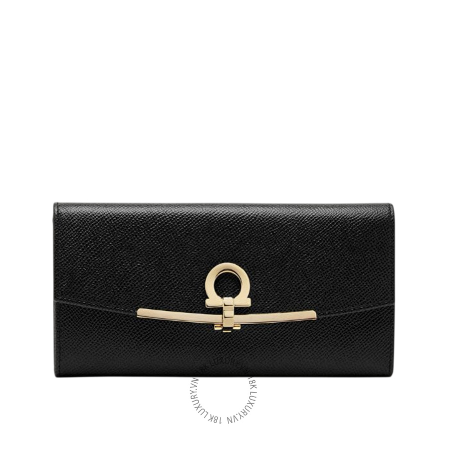 Ví Salvatore Ferragamo Gancini continental wallet black 22D150683312 WBLP029