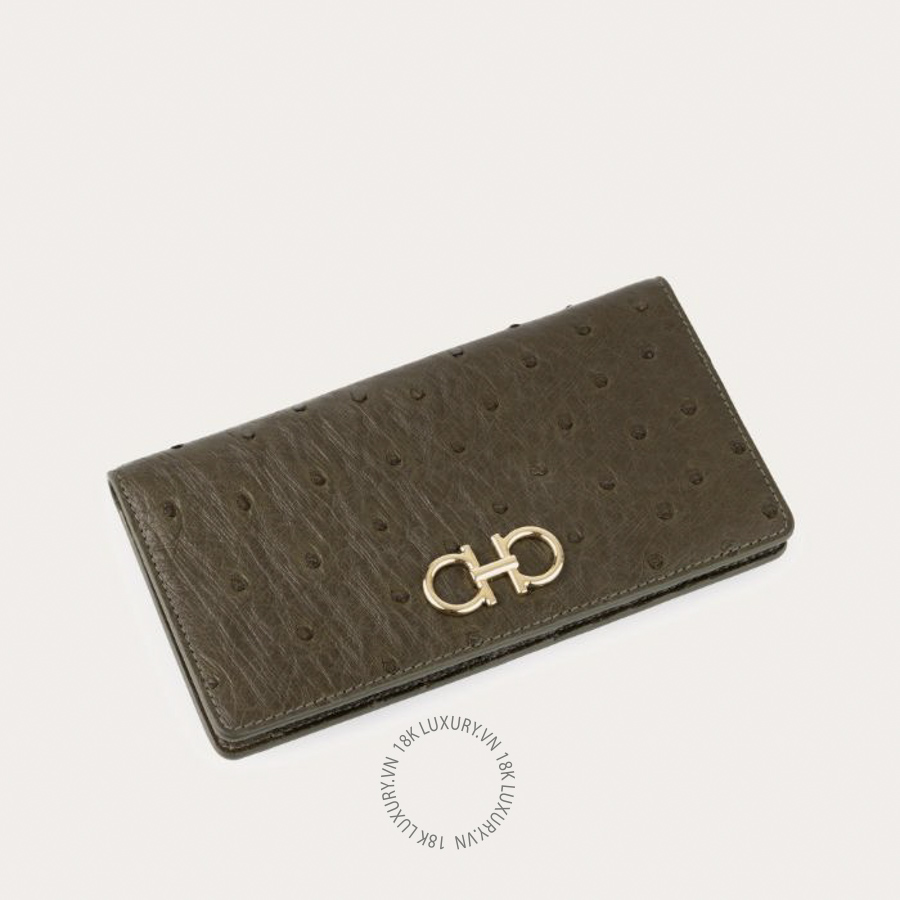 Ví Salvatore Ferragamo Gancini Continental wallet olive green 220345796788 WBLP005