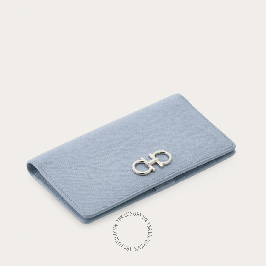 Ví Salvatore Ferragamo Gancini continental wallet washed denim 22D779789852 WBLP010