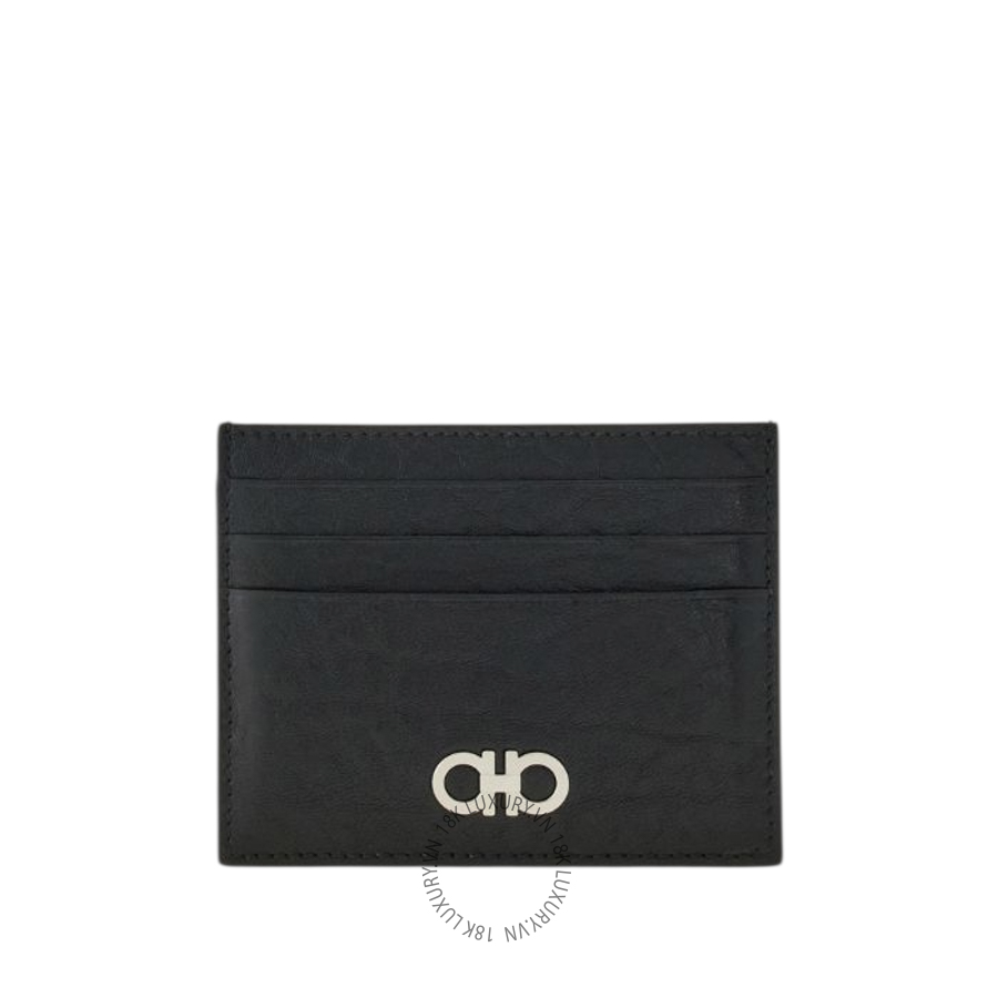 Ví Salvatore Ferragamo Gancini credit card holder black 661749788738 GCNN032