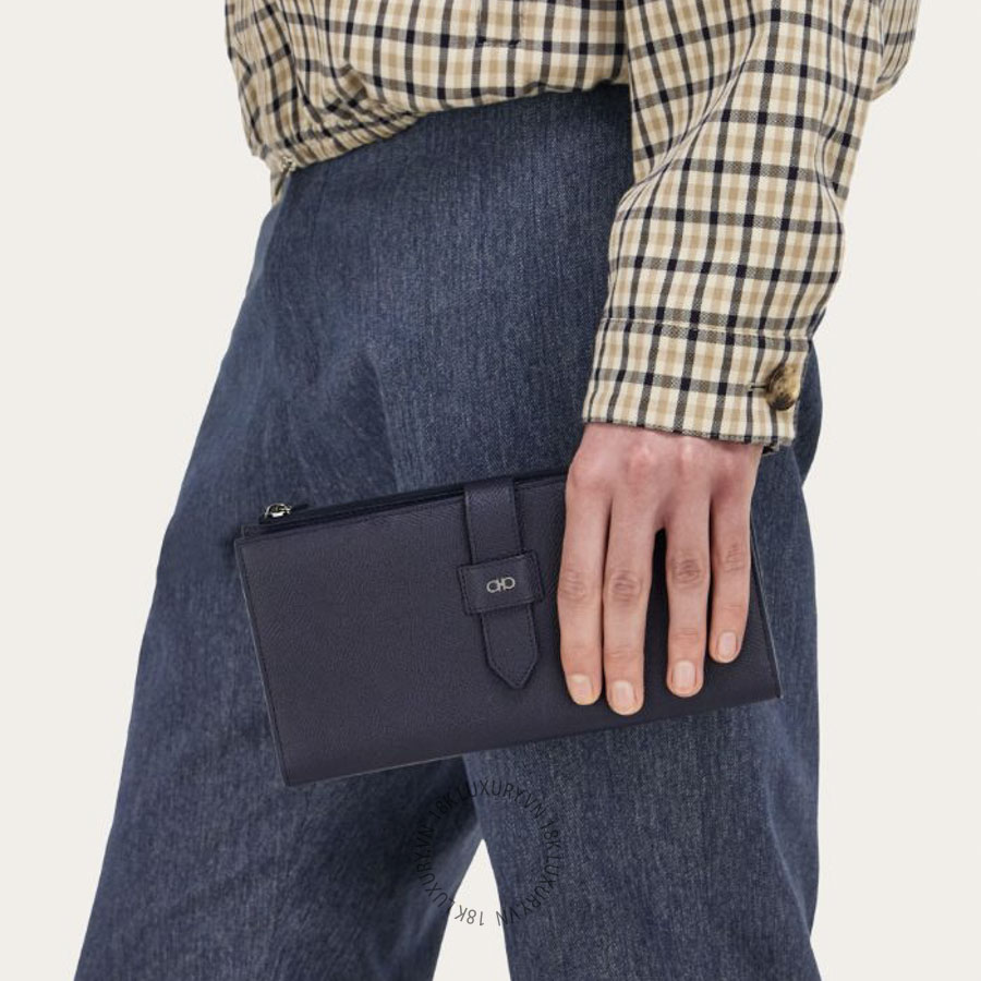 Ví Salvatore Ferragamo Gancini document holder dark navy blue 661814793815 GCNN013