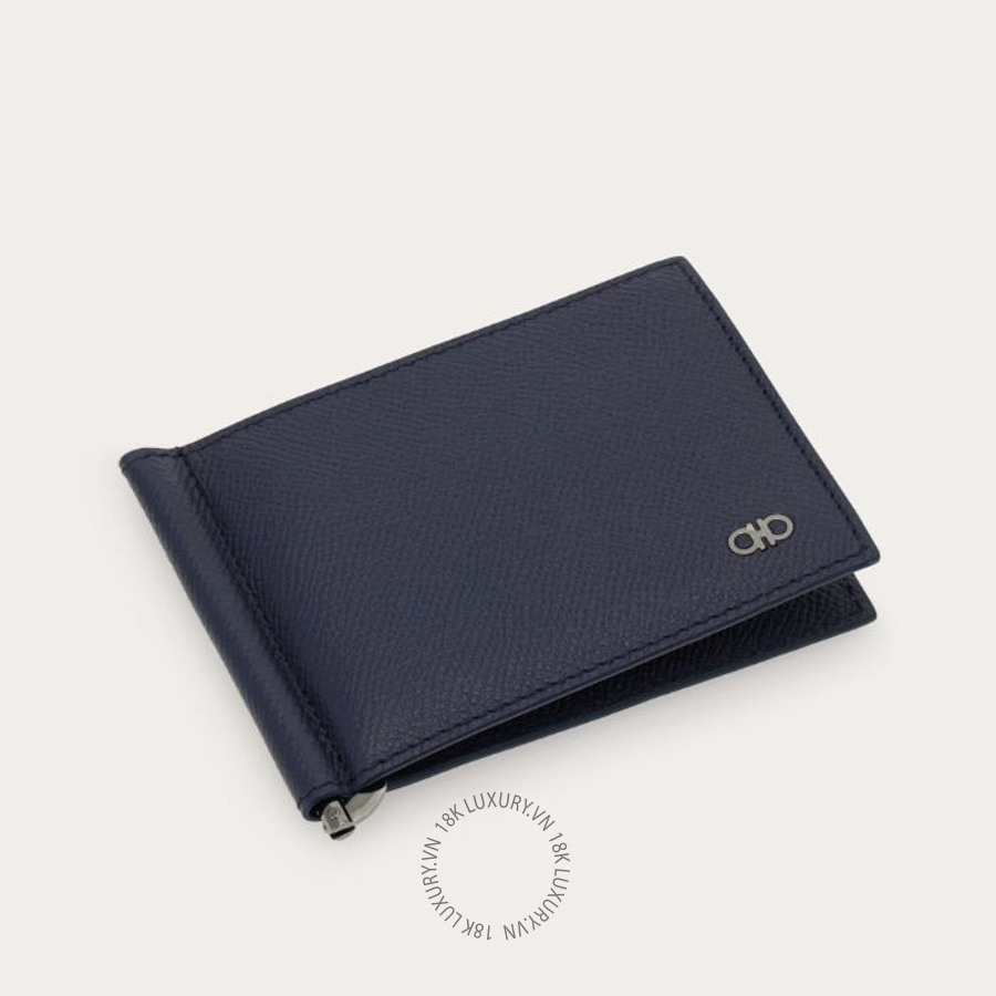Ví Salvatore Ferragamo Gancini Wallet With Money Clip Dark Navy Blue 661475793808 ENME002