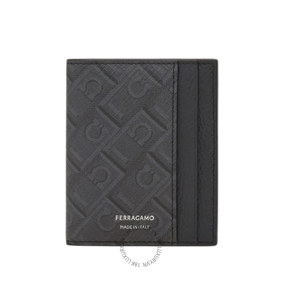 Ví Salvatore Ferragamo Monogram credit card holder black/grey 661586780333 GCNN041